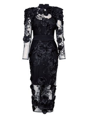 Women's Battle Lines Floral-Embellished Vendetta Dress - Black - Size 2 - Black - Size 2