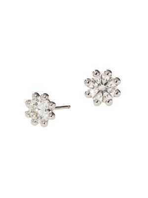 Women's Beaded 18K White Gold & Latitude Lab-Grown Diamond Small Stud Earrings - White Gold - Size Small