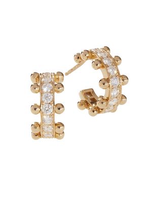 Women's Beaded 18K Yellow Gold & Latitude Lab-Grown Diamond Small Hoop Earrings - Yellow Gold - Size Small