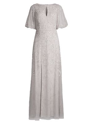 Women's Beaded A-Line Gown - Silver - Size 0 - Silver - Size 0