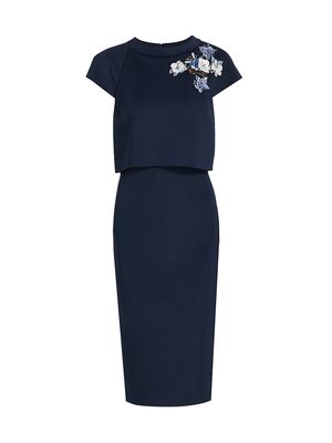 Women's Beaded Cap-Sleeve Midi-Dress - Navy - Size 0