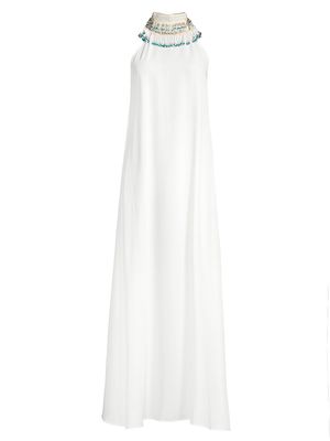 Women's Beaded Halter Cover-Up Maxi Dress - Snow White - Size Small - Snow White - Size Small