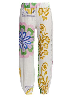 Women's Bela Printed Linen Pants - Multicolor Floral Print - Size Small