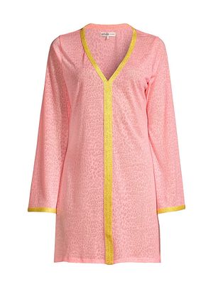 Women's Bell-Sleeve Mini Kaftan Dress - Salmon - Size XXS - Salmon - Size XXS