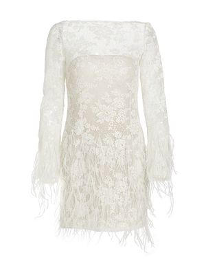 Women's Bella Feathered Lace Minidress - White - Size XS - White - Size XS