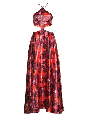 Women's Bella Floral Cut Out Maxi Dress - Red Multi - Size XS - Red Multi - Size XS
