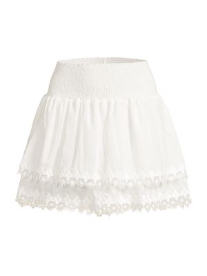 Women's Belle Smocked Tiered Miniskirt - White - Size Large