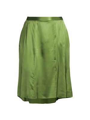 Women's Bellini Silk Charmeuse Midi-Skirt - Leaf Green - Size 12W - Leaf Green - Size 12W