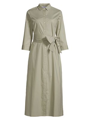 Women's Belted Cotton Poplin Shirtdress - Sage - Size 2 - Sage - Size 2