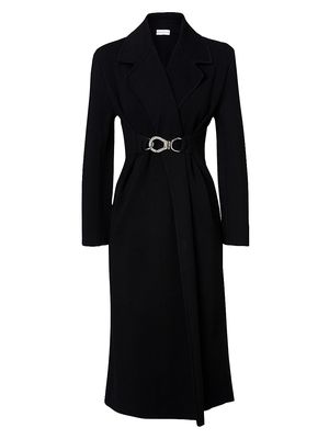 Women's Belted Crepe Knit Coat - Black - Size Small - Black - Size Small