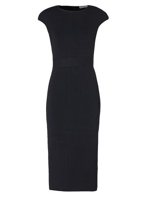 Women's Belted Crepe-Knit Midi-Dress - Black - Size Large - Black - Size Large