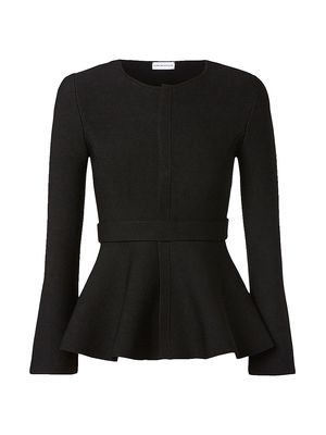 Women's Belted Crepe Knit Peplum Jacket - Black - Size XS - Black - Size XS
