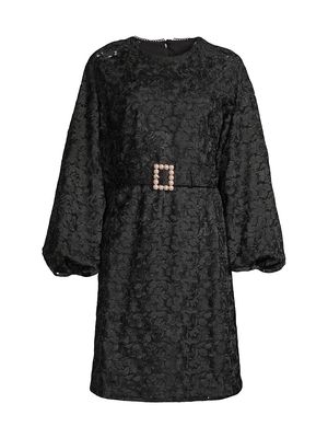 Women's Belted Embroidered-Mesh Dress - Black - Size XS