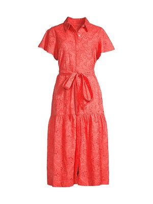 Women's Belted Eyelet Midi-Dress - Paradise Pink - Size XS