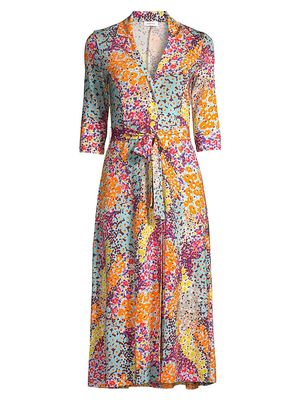 Women's Belted Floral Jersey Midi-Dress - Size 14 - Size 14