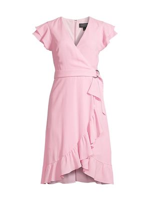 Women's Belted Flutter-Sleeve Dress - Pink - Size 0