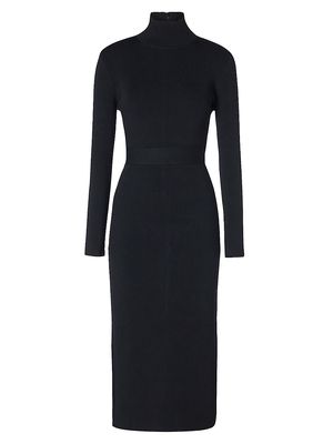 Women's Belted High-Neck Midi-Dress - Black - Size XS - Black - Size XS
