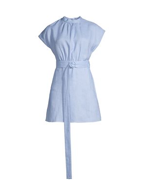 Women's Belted Linen Minidress - Blue - Size Small - Blue - Size Small