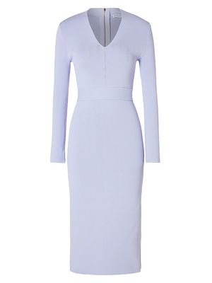 Women's Belted Long-Sleeve Midi-Dress - Lilac - Size Medium - Lilac - Size Medium