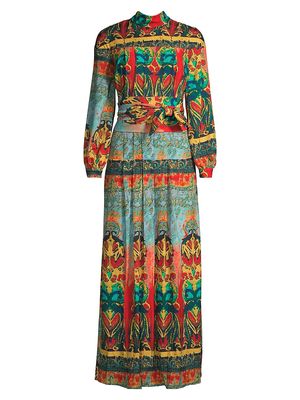 Women's Belted Printed Maxi Dress - Size 4 - Size 4