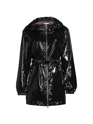 Women's Belted Rain Slicker Coat - Black - Size Small