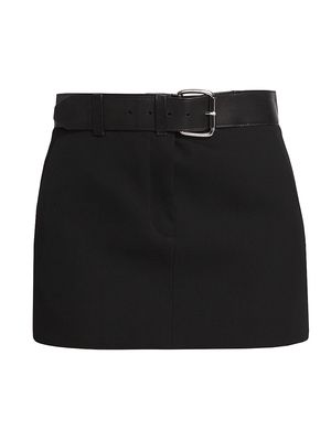 Women's Belted Wool Miniskirt - Black - Size 8