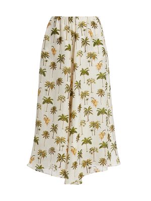 Women's Bembe Palm-Print Midi-Skirt - Green Palm - Size XS - Green Palm - Size XS