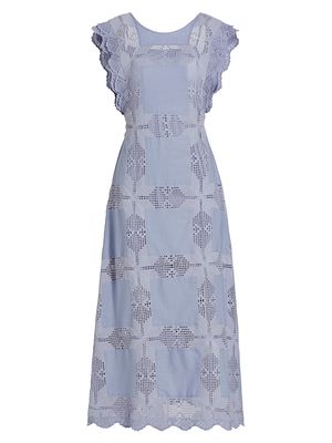 Women's Beryl Linen & Cotton Lace Midi-Dress - Heather Blue - Size Medium