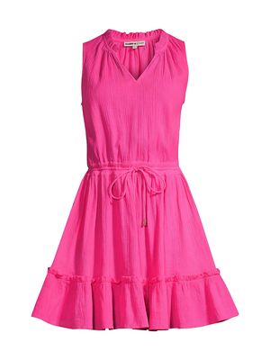 Women's Beth Cotton Drawstring Minidress - Shocking Pink - Size Medium