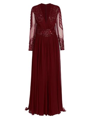 Women's Bettina Beaded Chiffon Cape Gown - Rio Red - Size 8 - Rio Red - Size 8