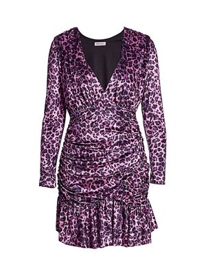 Women's Beverley Leopard Print Velvet Mini Dress - Purple Black - Size XS - Purple Black - Size XS