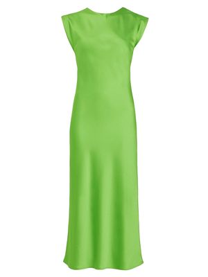 Women's Bias-Cut Satin Midi-Dress - Grass Green - Size 2