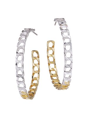 Women's Billie 14K Goldplated & Sterling Silver Square Link Hoop Earrings - Gold Silver - Gold Silver