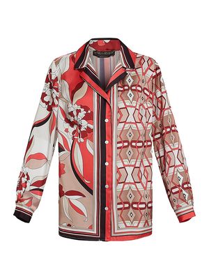 Women's Biondo Print Satin Shirt - Red - Size 20