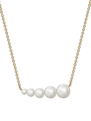Women's Birks Essentials 18K Yellow Gold & 3-7MM Freshwater Pearl Bar Pendant Necklace - Pearl White - Pearl White