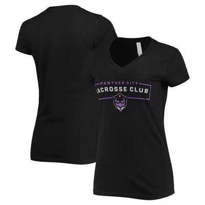 Women's Black Panther City Lacrosse Club Primary Logo V-Neck T-Shirt