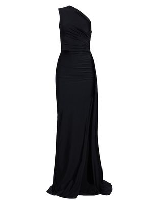 Women's Black Pearl Asymmetric Ruched Jersey Gown - Black - Size 2