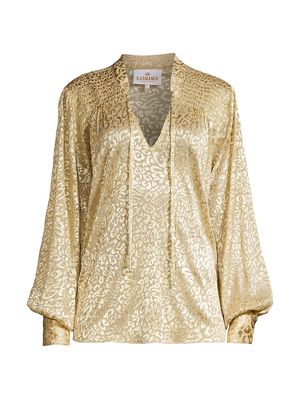 Women's Blanche Metallic Leopard Blouse - Gold - Size Small - Gold - Size Small