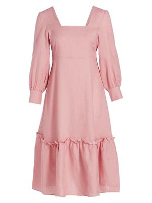 Women's Bloom Linen Midi-Dress - Soft Pink - Size 14 - Soft Pink - Size 14