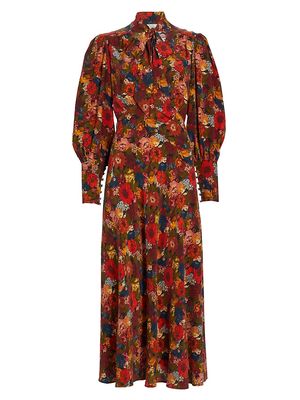 Women's Blossom Silke Crepe de Chine Maxi Dress - Moonlit Garden - Size XS
