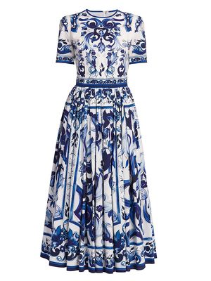 Women's Blu Mediterraneo Printed Fit & Flare Midi-Dress - Tris Maioliche - Size 2