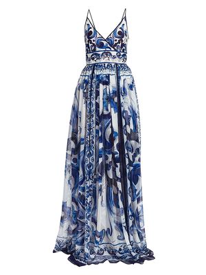 Women's Blu Mediterraneo Sleeveless Painterly Maxi Dress - Tris Maioliche - Size 6