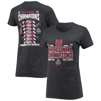 Women's Blue 84 Heathered Charcoal Mississippi State Bulldogs 2021 NCAA Men's Baseball College World Series Champions Schedule T-Shirt