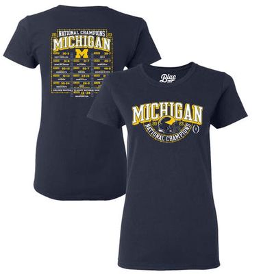 Women's Blue 84 Navy Michigan Wolverines College Football Playoff 2023 National Champions Gold Dust Schedule T-Shirt