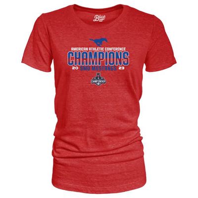 Women's Blue 84 Red SMU Mustangs 2023 AAC Football Conference Champions Locker Room Tri-Blend V-Neck T-Shirt
