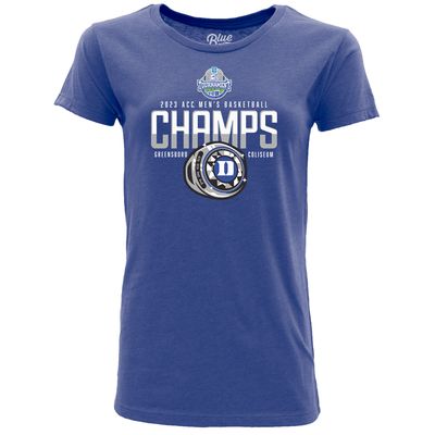 Women's Blue 84 Royal Duke Blue Devils 2023 ACC Men's Basketball Conference Tournament Champions Locker Room T-Shirt