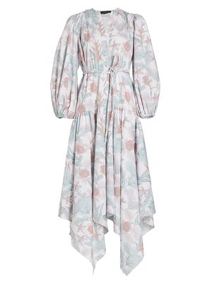 Women's Boca Dulce Floral Linen-Blend Handkerchief Dress - Jardin Tropical Blanco - Size 10 - Jardin Tropical Blanco - Size 10