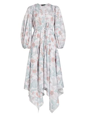 Women's Boca Dulce Floral Linen-Blend Handkerchief Dress - Jardin Tropical Blanco - Size 12