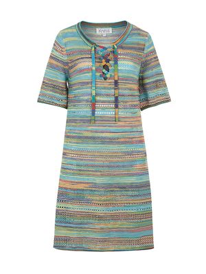 Women's Boho Chic Sophia Colorblocked Lace-Up Dress - Turquoise - Size Small - Turquoise - Size Small