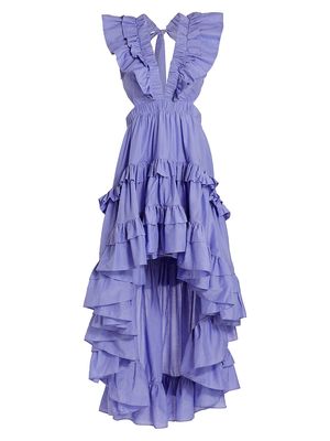 Women's Botanic V-Neck Ruffle Midi-Dress - Iris Blue - Size XS - Iris Blue - Size XS